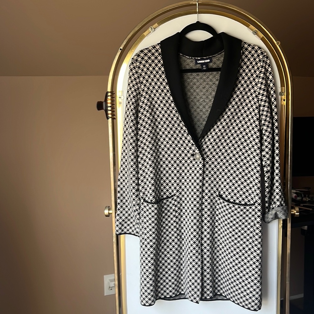 Lands' End Black and White Patterned Cardigan Sweater